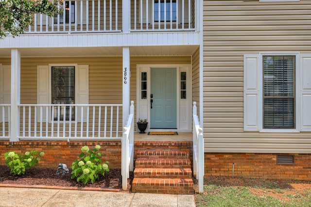 3866 Villa Ln, Martinez, GA 30907 - property entrance featuring a balcony, covered porch, and crawl space