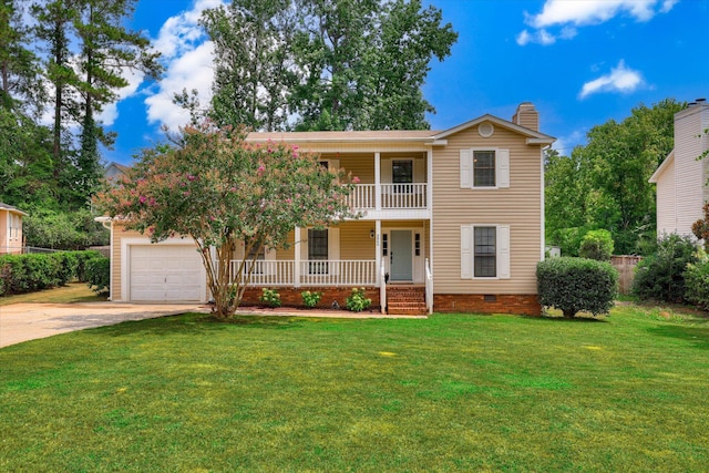 3866 Villa Ln, Martinez, GA 30907 - view of front of house featuring covered porch, a chimney, driveway, a front yard, and a garage