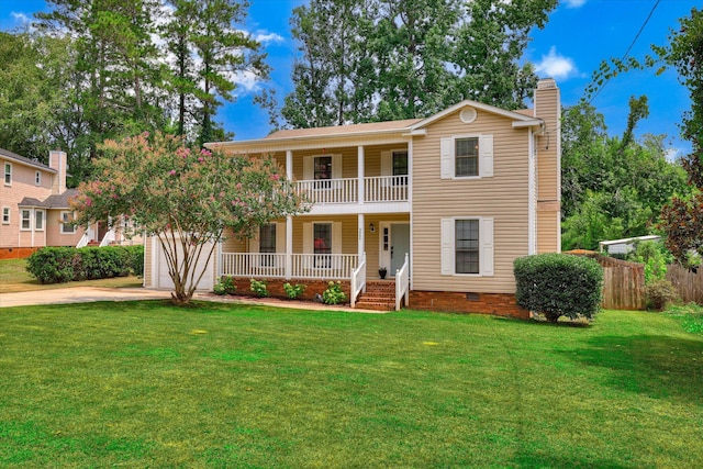 3866 Villa Ln, Martinez, GA 30907 - view of front of home with covered porch, a chimney, driveway, a balcony, and crawl space