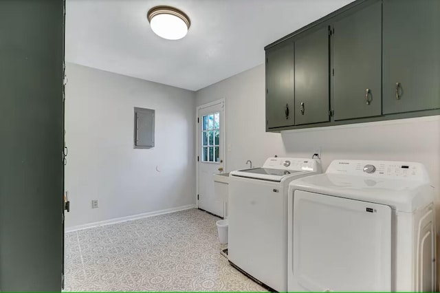 2928 Foxhall Cir, Augusta, GA 30907 - laundry room featuring cabinet space, washer and dryer, electric panel, and baseboards