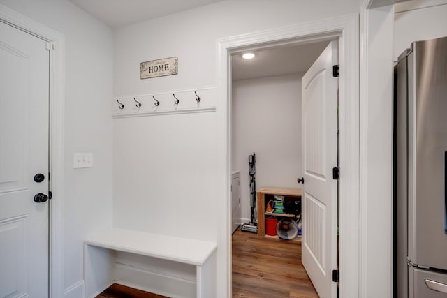 mudroom with wood finished floors