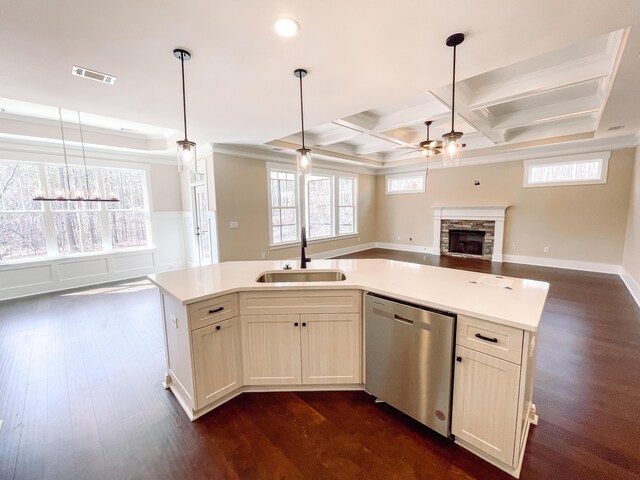 149 Cypress Dr, Mccormick, SC 29835 - bedroom with light colored carpet, crown molding, a ceiling fan, a raised ceiling, and baseboards
