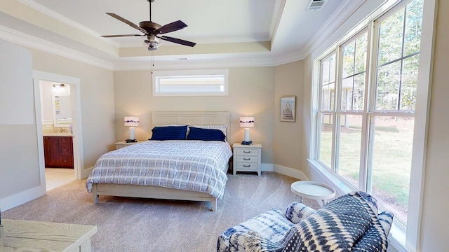 149 Cypress Dr, Mccormick, SC 29835 - bedroom featuring multiple windows, a tray ceiling, visible vents, and light colored carpet