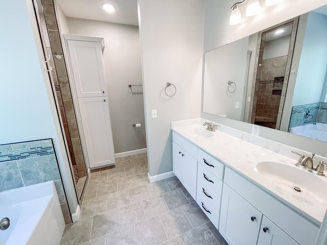 153 Cumberland Dr, Mccormick, SC 29835 - bathroom with baseboards, a shower stall, a sink, and a bath