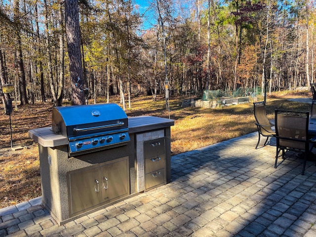 view of patio featuring grilling area and exterior kitchen