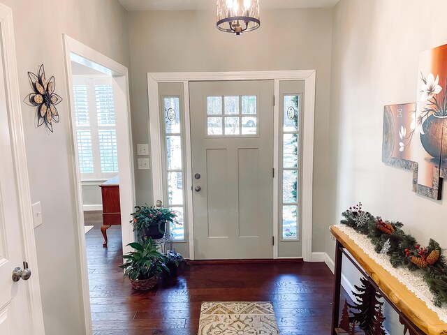 foyer with dark hardwood / wood-style floors