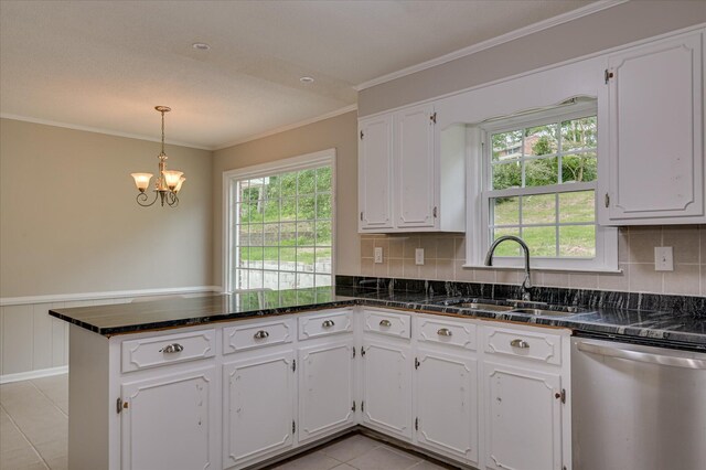 986 Campbellton Dr, North Augusta, SC 29841 - kitchen with dishwasher, a peninsula, white cabinetry, healthy amount of natural light, and crown molding