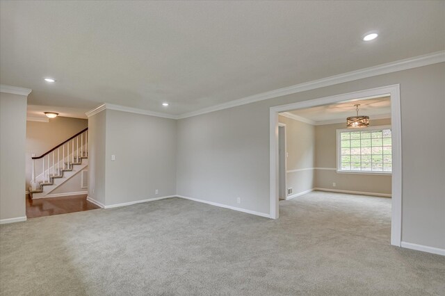 986 Campbellton Dr, North Augusta, SC 29841 - carpeted empty room featuring crown molding, stairway, and recessed lighting