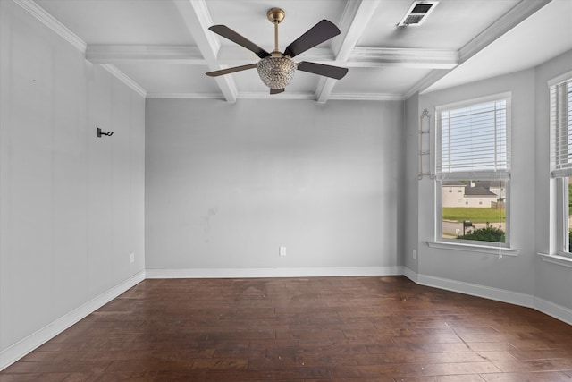 220 Dripping Rock Pass, Grovetown, GA 30813 - spare room with hardwood / wood-style flooring, a ceiling fan, beamed ceiling, coffered ceiling, and ornamental molding
