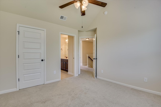 1037 Dietrich Ln, North Augusta, SC 29860 - unfurnished bedroom with light carpet, baseboards, vaulted ceiling, and ensuite bathroom