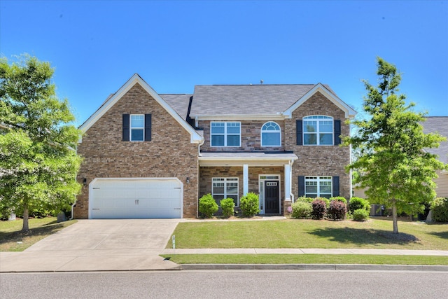 1037 Dietrich Ln, North Augusta, SC 29860 - view of front facade with a front lawn, an attached garage, concrete driveway, and brick siding