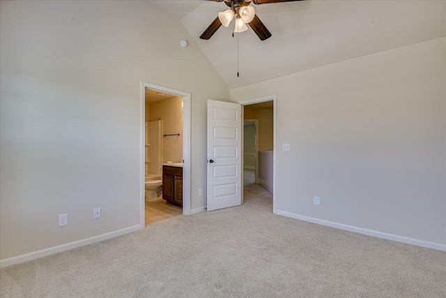 1037 Dietrich Ln, North Augusta, SC 29860 - unfurnished bedroom featuring light carpet, baseboards, a spacious closet, connected bathroom, and a ceiling fan