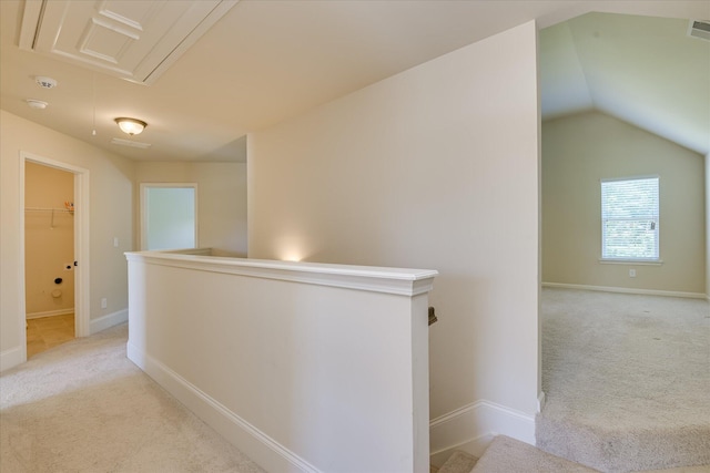 1037 Dietrich Ln, North Augusta, SC 29860 - hall with light carpet, an upstairs landing, attic access, and baseboards