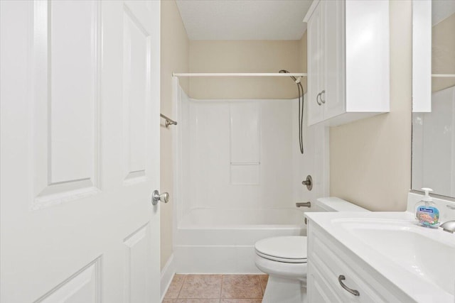 full bathroom with tile patterned flooring, vanity, tub / shower combination, and toilet