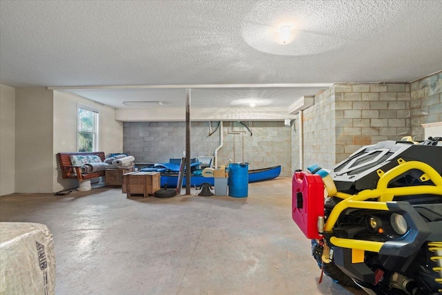 basement with a textured ceiling