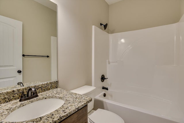 full bathroom featuring vanity, shower / bathing tub combination, and toilet