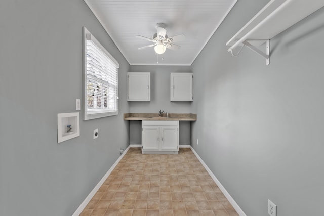 207 W Liberty St, Washington, GA 30673 - laundry area featuring hookup for an electric dryer, washer hookup, baseboards, ornamental molding, and cabinet space