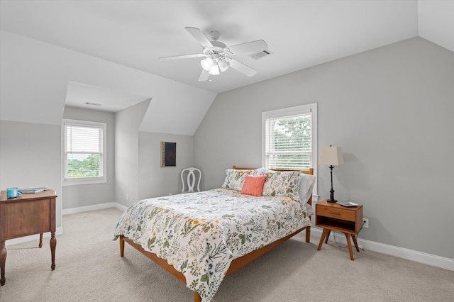 707 Hickman Rd, Augusta, GA 30904 - bedroom with lofted ceiling, light colored carpet, and ceiling fan
