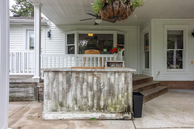view of patio / terrace featuring a porch and ceiling fan