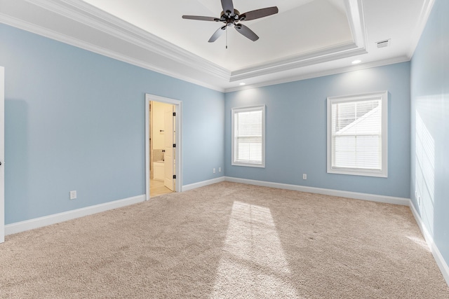 3067 Rosewood Dr, Evans, GA 30809 - spare room with a raised ceiling, carpet, ceiling fan, ornamental molding, and recessed lighting
