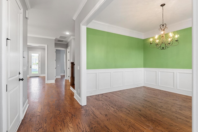 3067 Rosewood Dr, Evans, GA 30809 - empty room featuring ornamental molding, a chandelier, dark wood-style floors, and recessed lighting