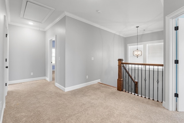 3067 Rosewood Dr, Evans, GA 30809 - unfurnished room with attic access, carpet floors, ornamental molding, a smoke detector, and recessed lighting
