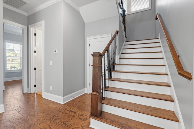 3067 Rosewood Dr, Evans, GA 30809 - stairway with wood finished floors and ornamental molding