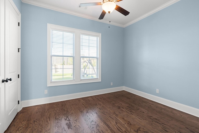 3067 Rosewood Dr, Evans, GA 30809 - unfurnished room with dark wood-style floors, crown molding, and a ceiling fan