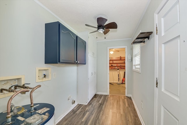 103 Adams Ln, Grovetown, GA 30813 - laundry room with ceiling fan, ornamental molding, wood finished floors, cabinet space, and hookup for a washing machine
