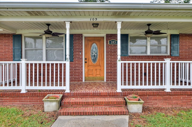 103 Adams Ln, Grovetown, GA 30813 - property entrance with ceiling fan, brick siding, and covered porch
