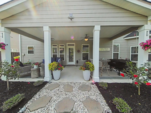 1038 Dietrich Ln, North Augusta, SC 29860 - view of exterior entry with a ceiling fan and a porch
