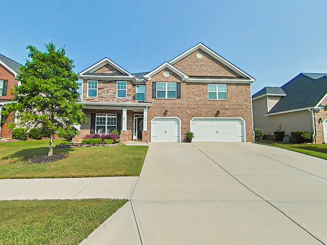 1038 Dietrich Ln, North Augusta, SC 29860 - craftsman inspired home with a garage, concrete driveway, a front lawn, and brick siding