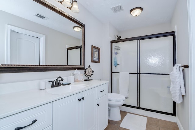 full bath featuring a shower stall, toilet, and vanity