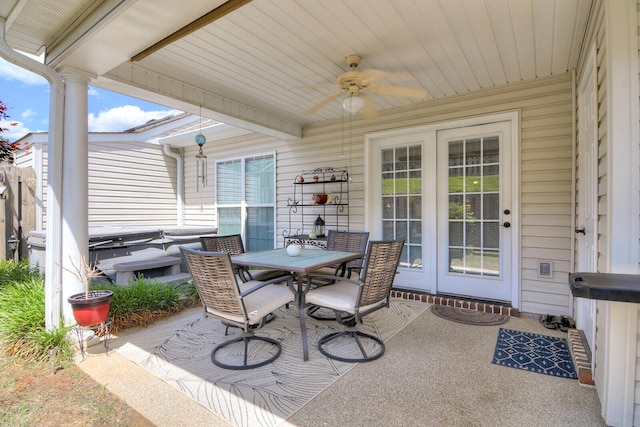 view of patio with ceiling fan and outdoor dining space
