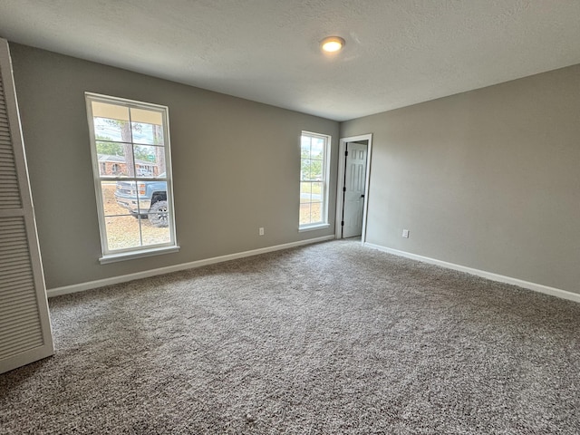 carpeted spare room featuring a textured ceiling and a wealth of natural light