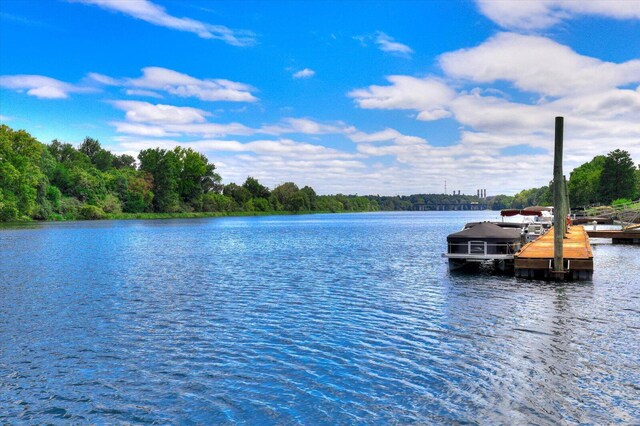 property view of water with a dock