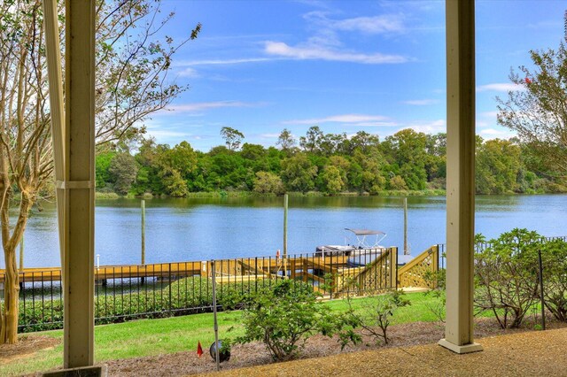 water view featuring a dock