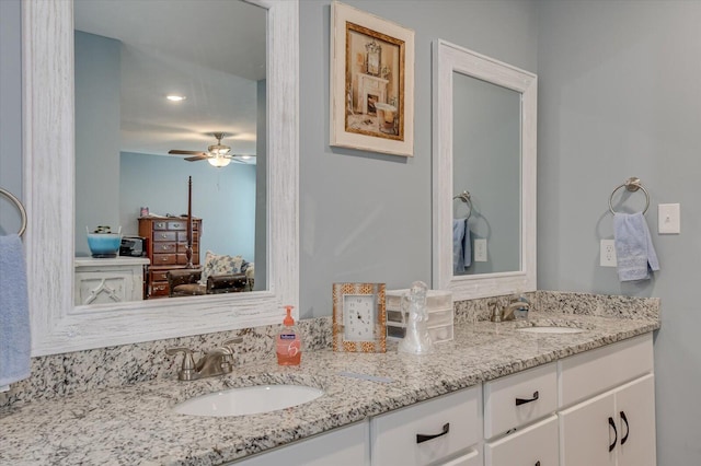 bathroom with vanity and ceiling fan