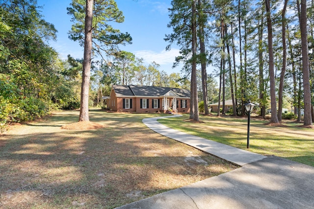 ranch-style home featuring a front lawn