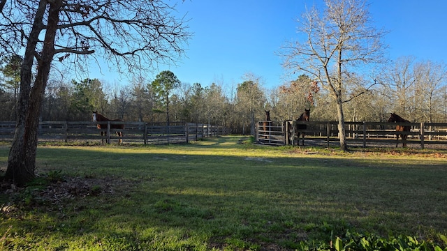 view of yard with a rural view and fence