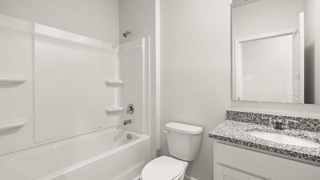 full bathroom featuring vanity, toilet, and shower / washtub combination