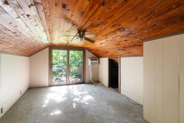 5950 E Ga Highway 24, Louisville, GA 30434 - additional living space featuring wood ceiling, ceiling fan, an AC wall unit, vaulted ceiling, and carpet