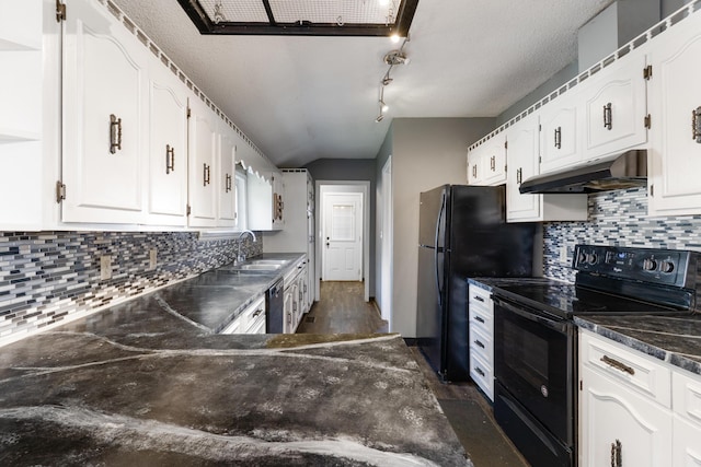 5950 E Ga Highway 24, Louisville, GA 30434 - kitchen featuring black appliances, under cabinet range hood, a sink, dark wood-style flooring, and white cabinetry