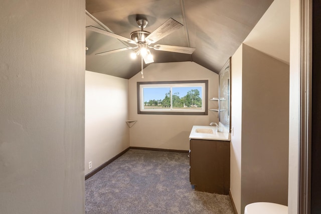 5950 E Ga Highway 24, Louisville, GA 30434 - bathroom featuring vanity, a ceiling fan, vaulted ceiling, toilet, and baseboards