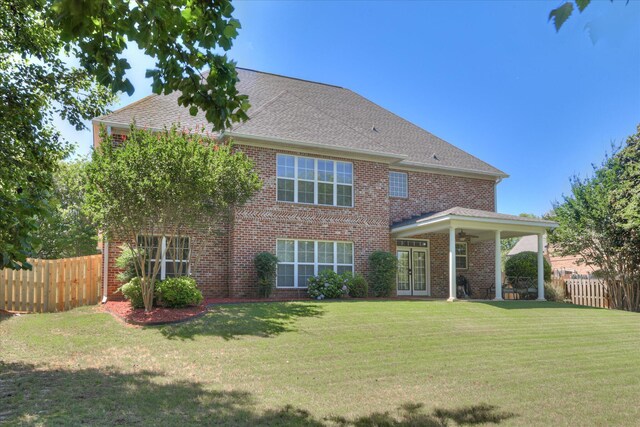 5193 Windmill Pl, Evans, GA 30809 - back of house with ceiling fan, brick siding, french doors, and a shingled roof