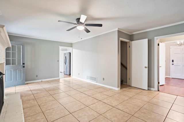 2901 Sussex Rd, Augusta, GA 30904 - empty room featuring light tile patterned floors, ceiling fan, crown molding, baseboards, and a chandelier