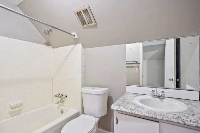 2901 Sussex Rd, Augusta, GA 30904 - bathroom featuring toilet, vanity, tub / shower combination, and lofted ceiling