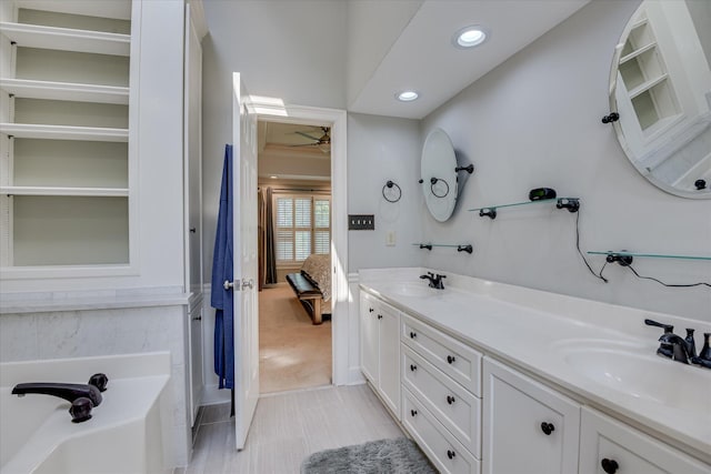819 Cape Cod Ct, Evans, GA 30809 - ensuite bathroom with a bath, double vanity, tile patterned flooring, recessed lighting, and a ceiling fan