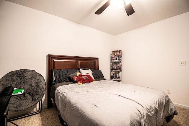 bedroom featuring ceiling fan and carpet flooring