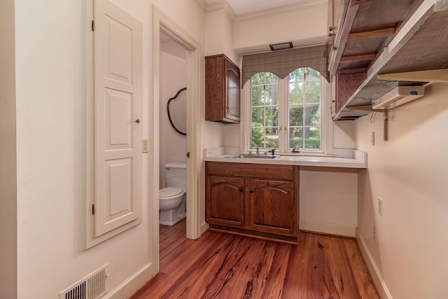 506 Regent Pl, Augusta, GA 30909 - bathroom featuring wood finished floors, crown molding, and vanity